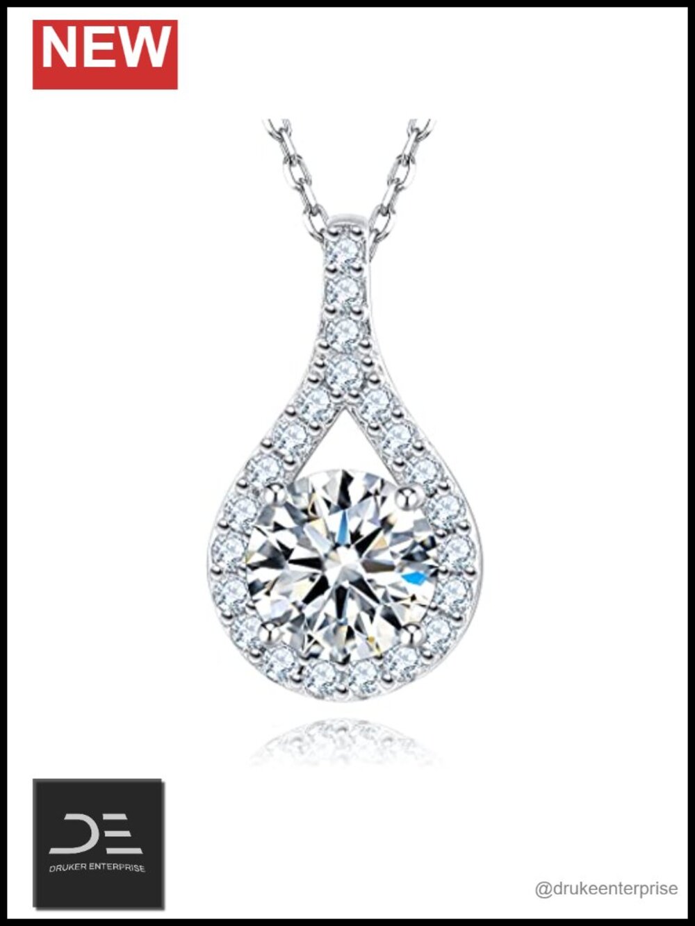 5CT Moissanite Pendant Necklace 925 Sterling Silver White Gold Plated